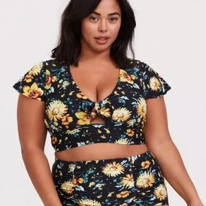 Torrid Wireless Flutter Sleeve Bikini Top - sunflower print